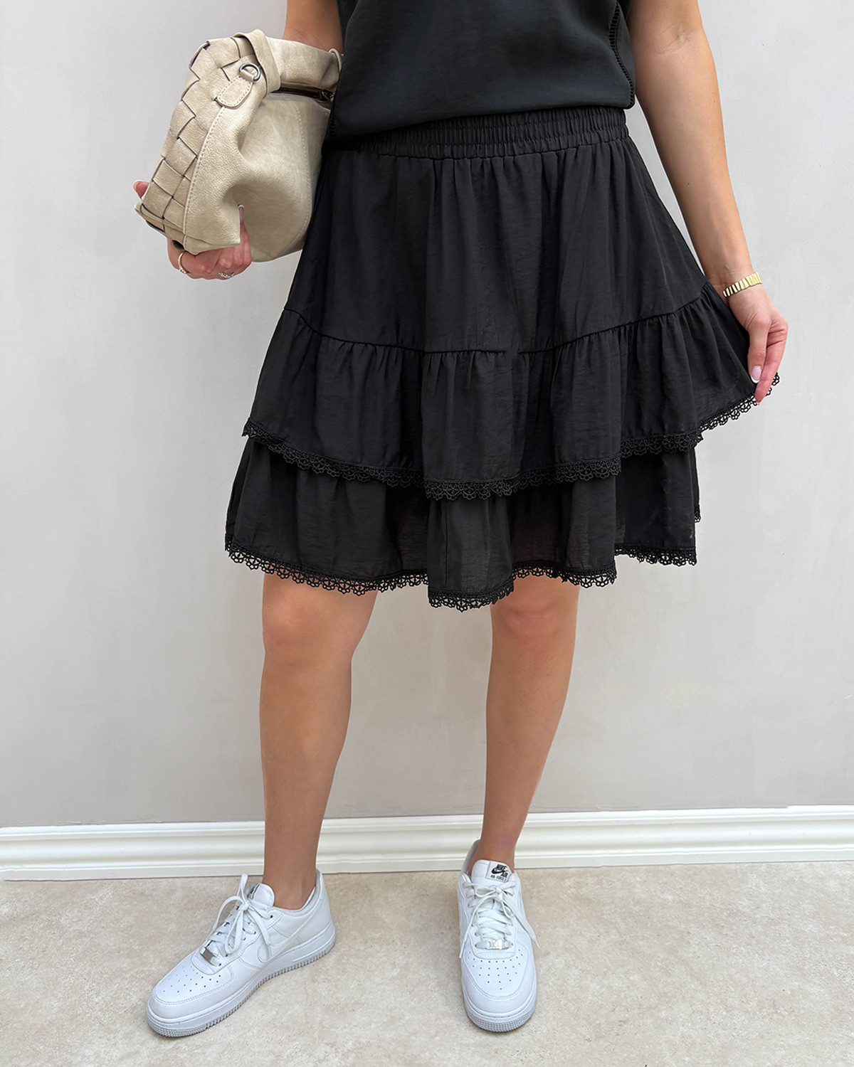 ONLY Onlluna Black Layer Short Skirt - XS - Sort
