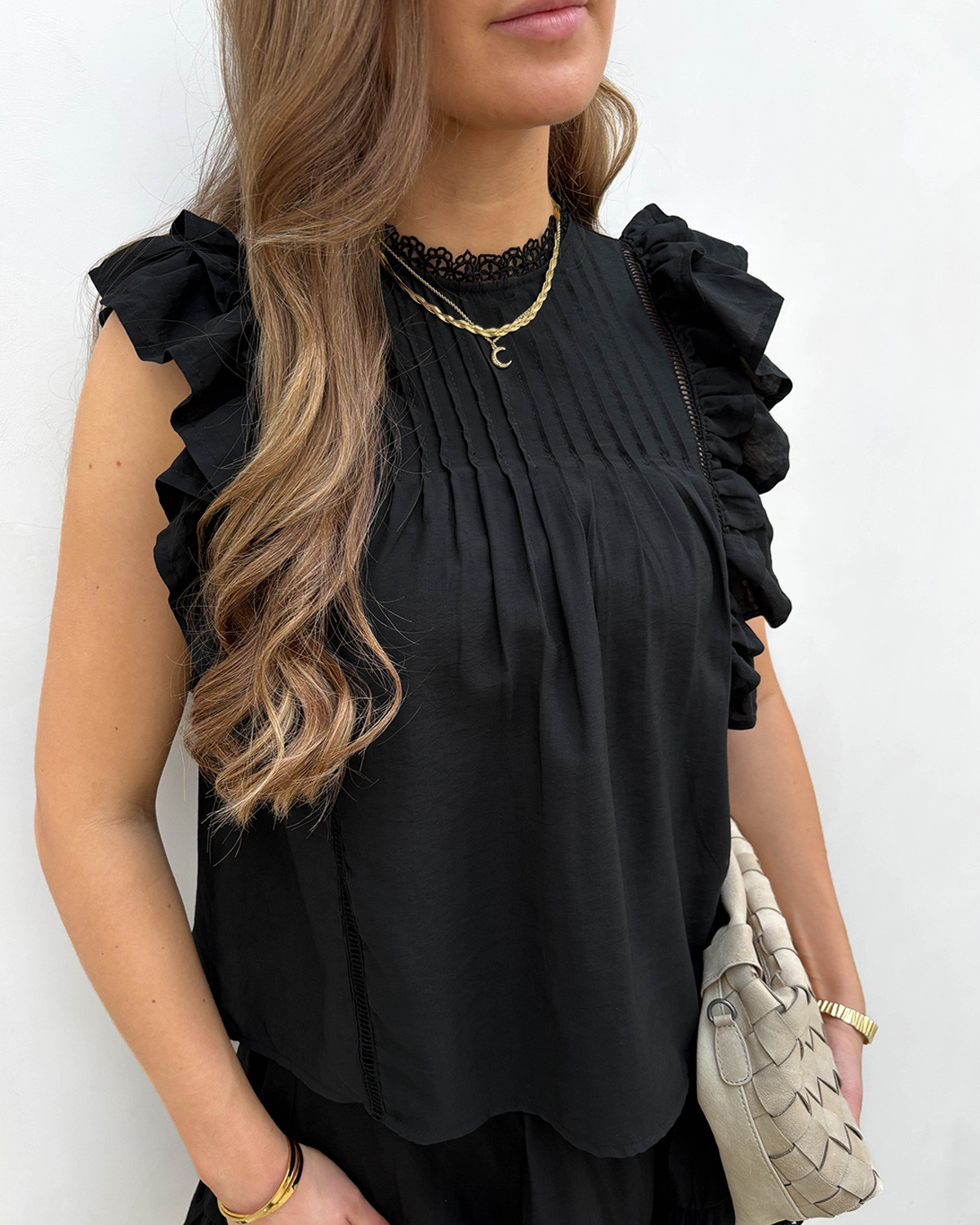 ONLY Onlluna Black Sl Frill Top - XS - Sort