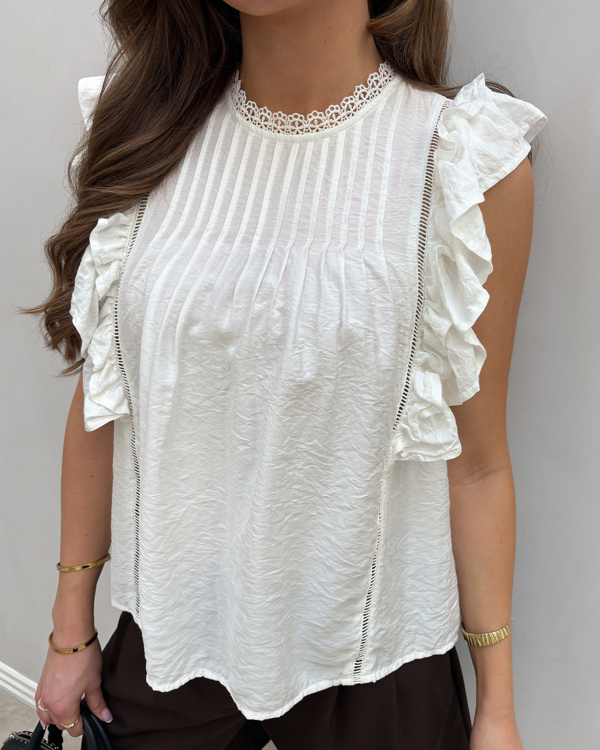 ONLY Onlluna Cloud Dancer Sl Frill Top - M - Hvid