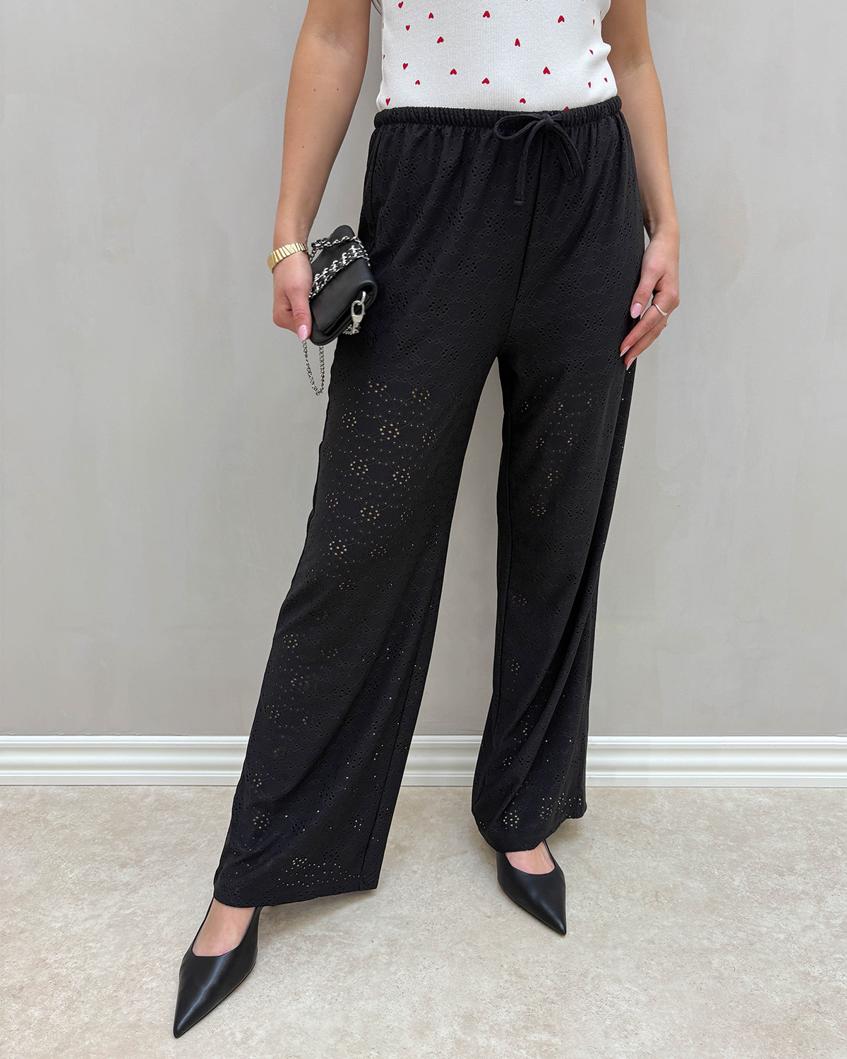 ONLY Onlsmilla Black Jo Smilla Wide Tie Pant - S - Sort