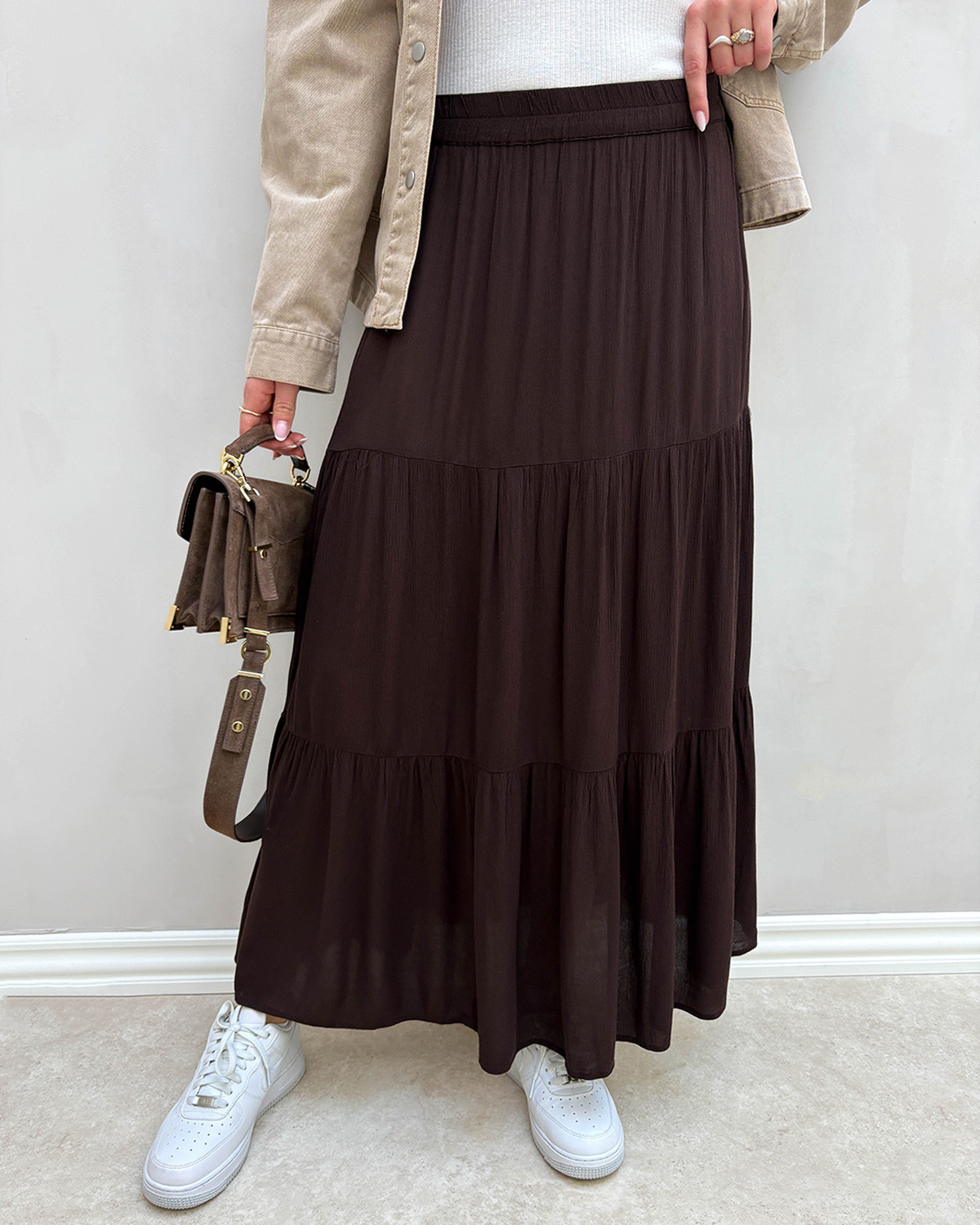 ONLY Onlmikka Black Coffee Long Skirt - L - Sort