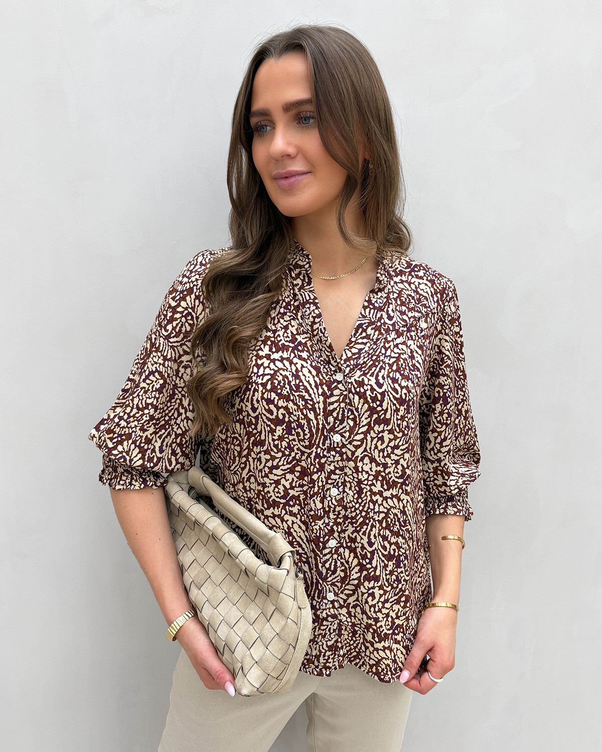 ONLY Onlraya Spiced Apple Ethnic Paisley 3/4 Shirt - S - Rød